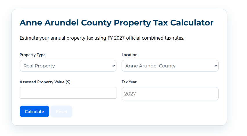 Anne Arundel County Property Tax Calculator