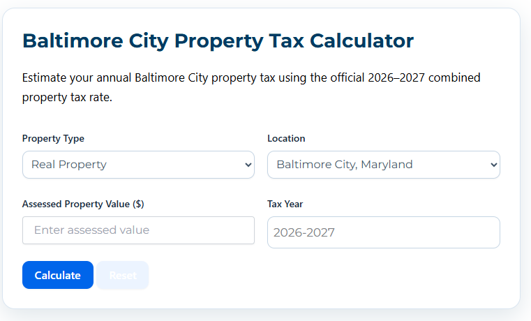 Baltimore City Property Tax Calculator
