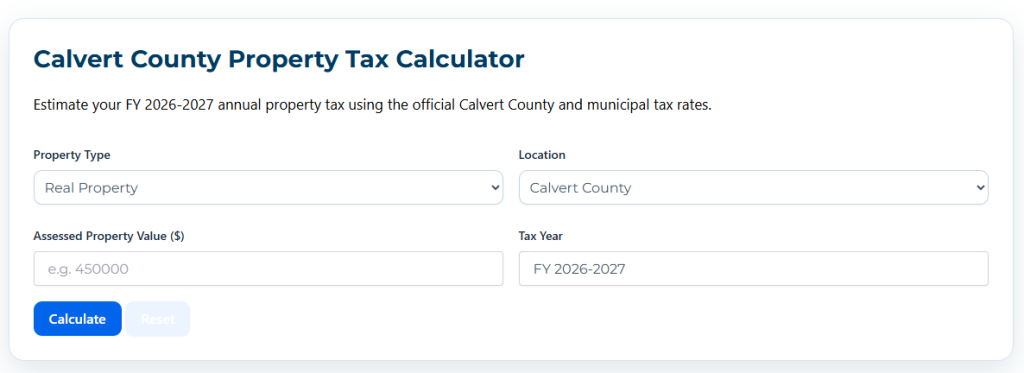 Calvert County Property Tax Calculator