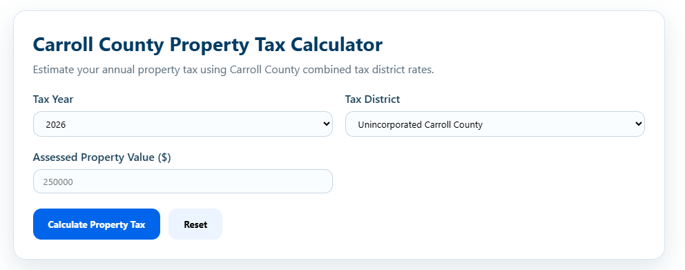 Carroll County Property Tax Calculator