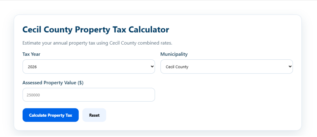 Cecil County Maryland Property Tax Calculator
