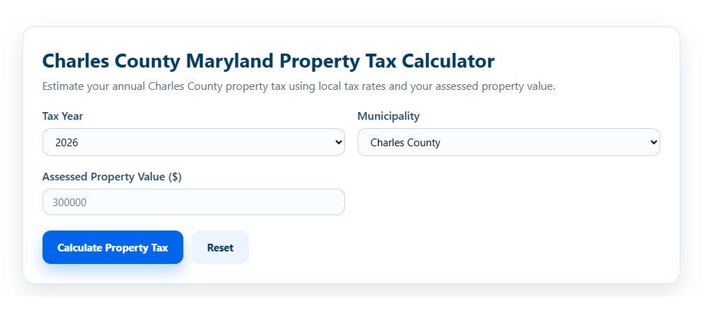 Charles County Maryland Property Tax Calculator