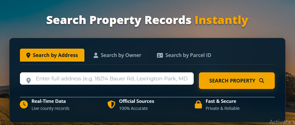 Maryland Property Search Tool, Search By Owner name, address or parcel number