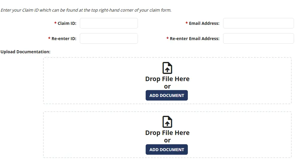 Upload all required documents through the claim documentation portal.
